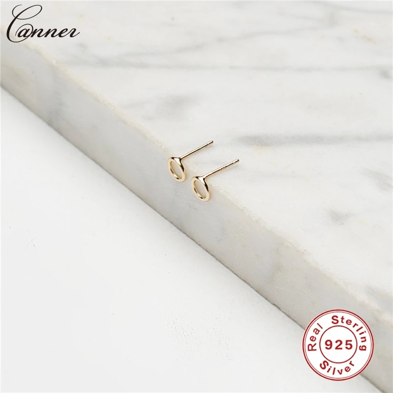 CANNER полые круглые гвоздики серьги для женщин девушки нежные серьги стерлингового серебра 925 маленькие сережки ювелирные изделия Q40