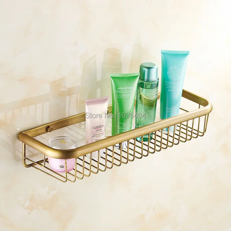 Antikes Messing-Badezimmer-Accessoires-Regal Mit Korb, Wandmontierte Badezimmer-Hardware, 45 Cm, Größe Bs3203