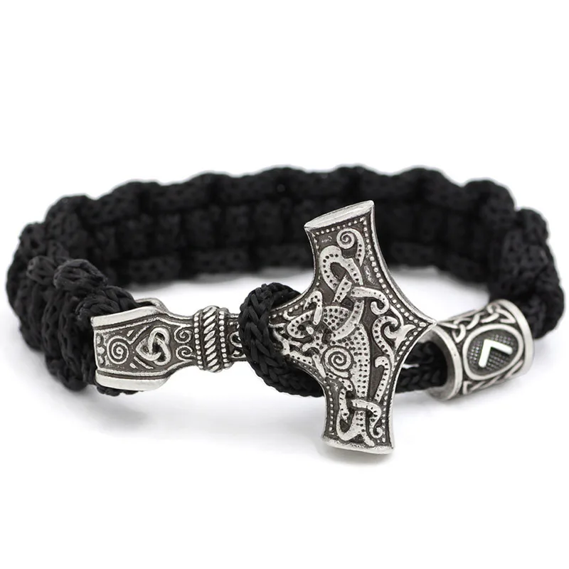 

Vintage Rope Braided Viking Bracelets Bangles for Men Norse Viking Jewelry Silver Thor's Hammer Bracelet Survival Rope Jewelry