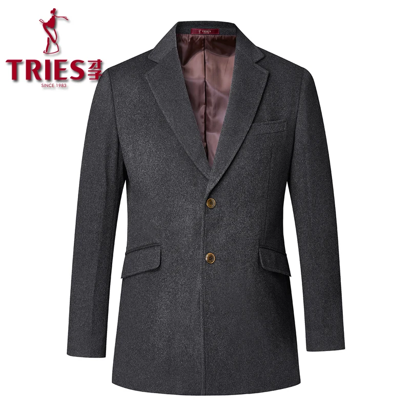 TRIES 2018 New Wool Overcoat Men Casual Trench Overcoat Suit Design Slim Single Breasted Suit 