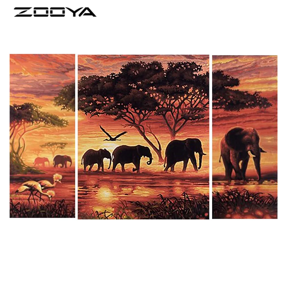 

ZOOYA DIY Full Diamond Embroidery Painting Cross Stitch Pictures Of Rhinestones Triptych Paintings Sunset Tree Elephant RF887