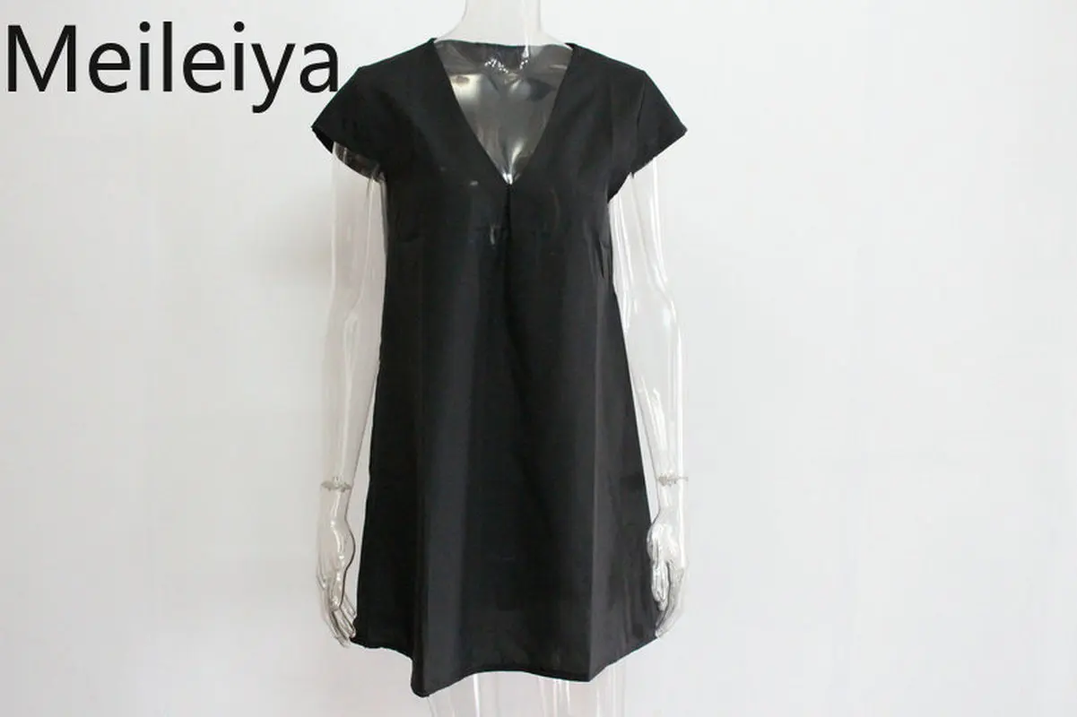 

2019 Casual Dress Summer Solid Color Wild V-neck Large Size Dress Female