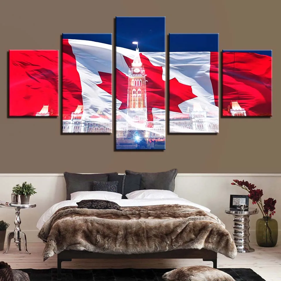 Pictures HD Prints Home Decor 5 Pieces Wall Art Canvas Canadian Flag