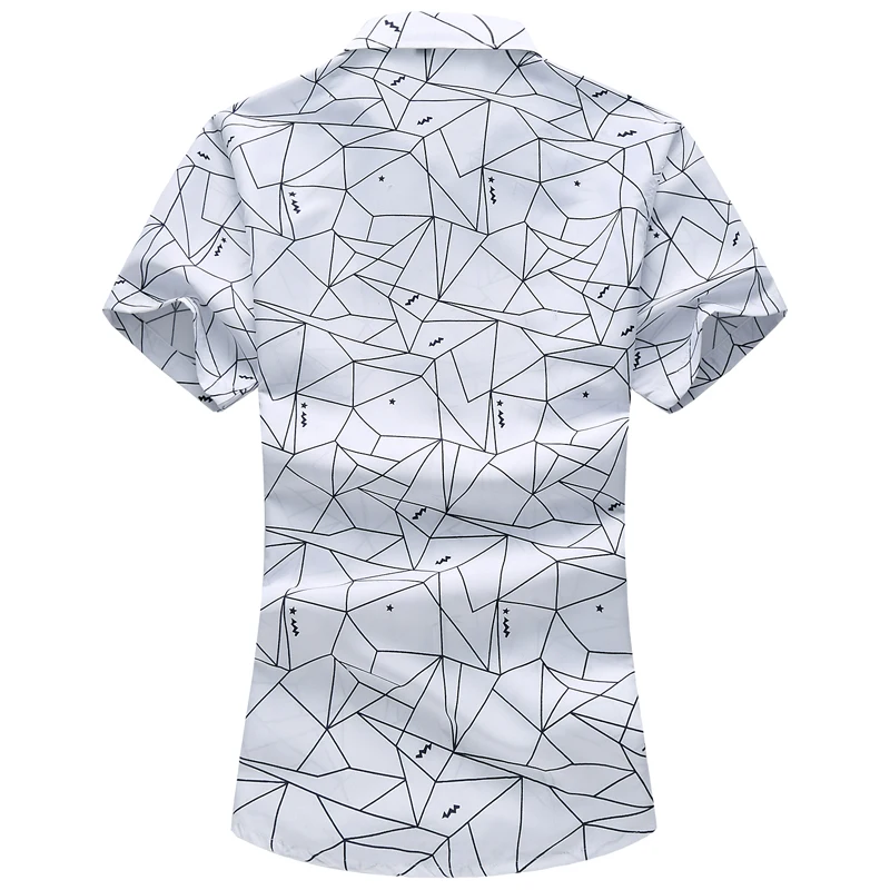 Летние мужские рубашки в клетку с геометрическим принтом Гавайские каникулы с коротким рукавом camisa masculina мужская брендовая Повседневная рубашка 5XL 6XL 7XL