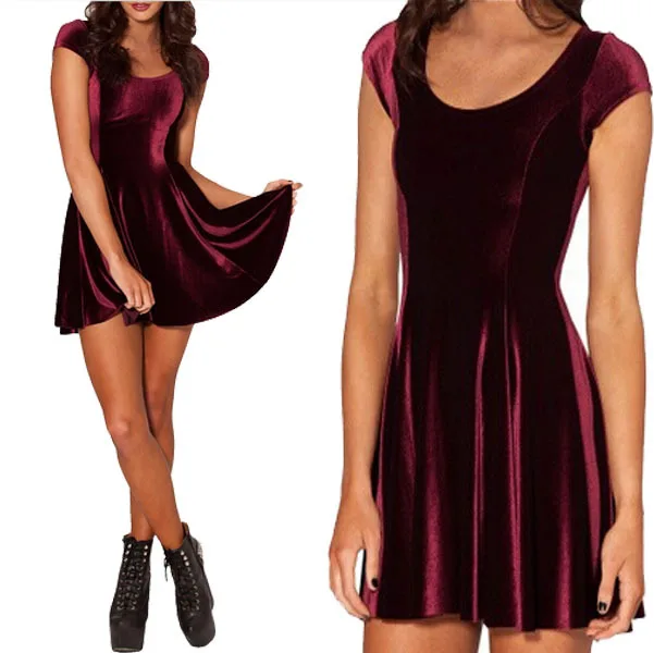 المخملية بحثه النبيذ الشر المشجعين 2.0 النساء الملابس فساتين حزب فساتين سهرة أنيقة 2015 المخملية متزلج مطوي