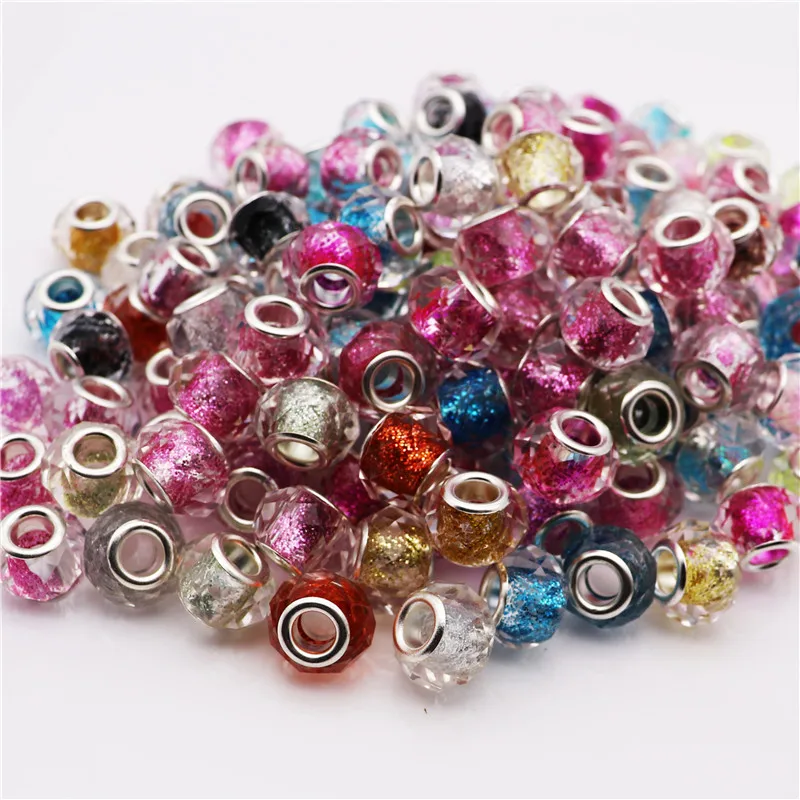 

20pcs assorted cut faceted glitter powder murano spacer plastic resin stone beads charm fit pandora bracelet bangle DIY jewelry