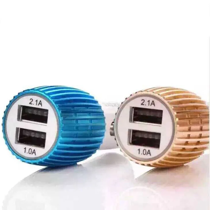 Car Charger Blue Light Alloy Cell Mobile Phone Charger 5V 1A 2.1A Dual USB Quick Charge Adapter For iPhone ios Android Phone (5)