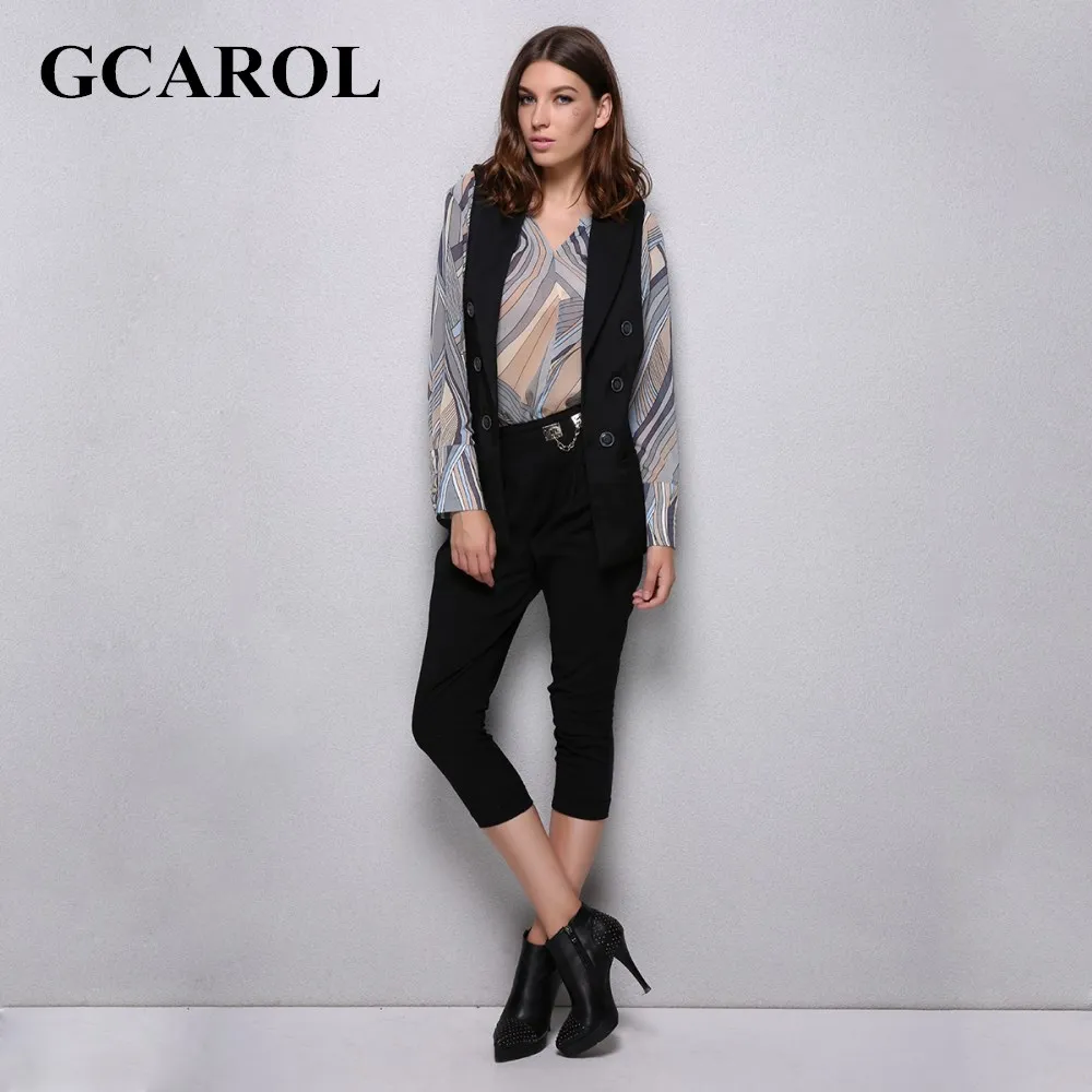 GCAROL OL Notched Women Button Decoration Waistcoat High Quality Sleeveless Jacket Elegant Office Work Outwear For Ladies