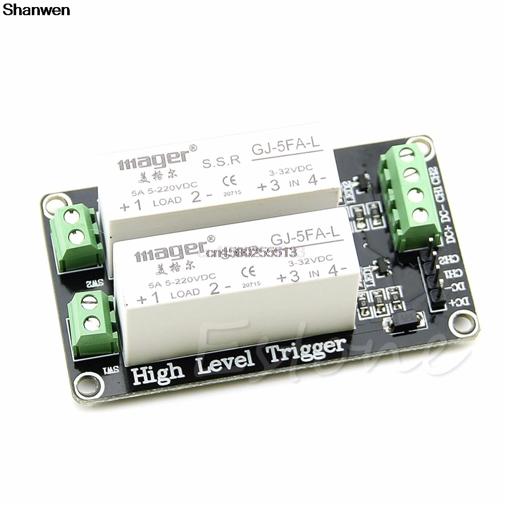 

BGEKTOTH2 Channel SSR Solid State Relay High-low trigger 5A 5v12v For Arduino Uno R3