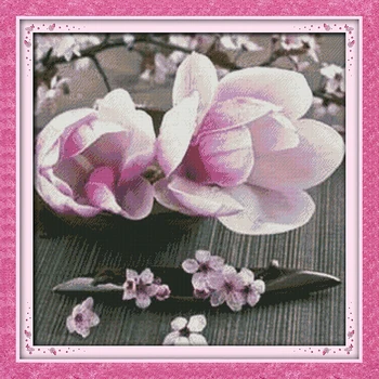 

Love of Magnolias Flower Canvas Cross Stitch Kit Art Crafts Accurate Printed Embroidery DIY Handmade Needle Work Home Decor