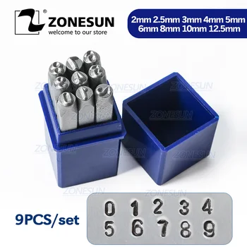 

ZONESUN 9PCS Carbon Steel Antique Pewter Number " 0-9 " Rectangle Punch Metal Stamping Tools 65mm(2 4/8") x 11mm, 1 Set