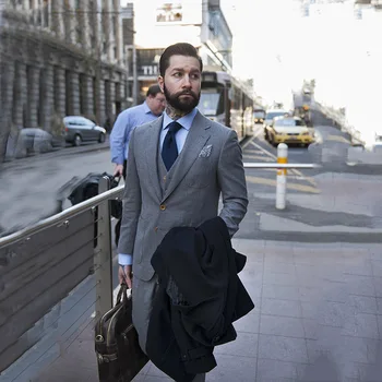 

Gray men's double button business formal suit custom wedding groom dress business work men's formal decoration men's office suit