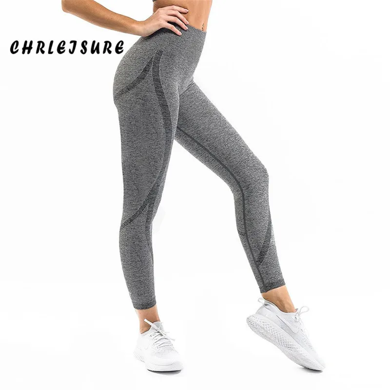 

CHRLEISURE Women Stripe High Waist Fitness Leggings Sexy Solid Color Polyester Leggings Fashion Slim Leisure Workout Jegging
