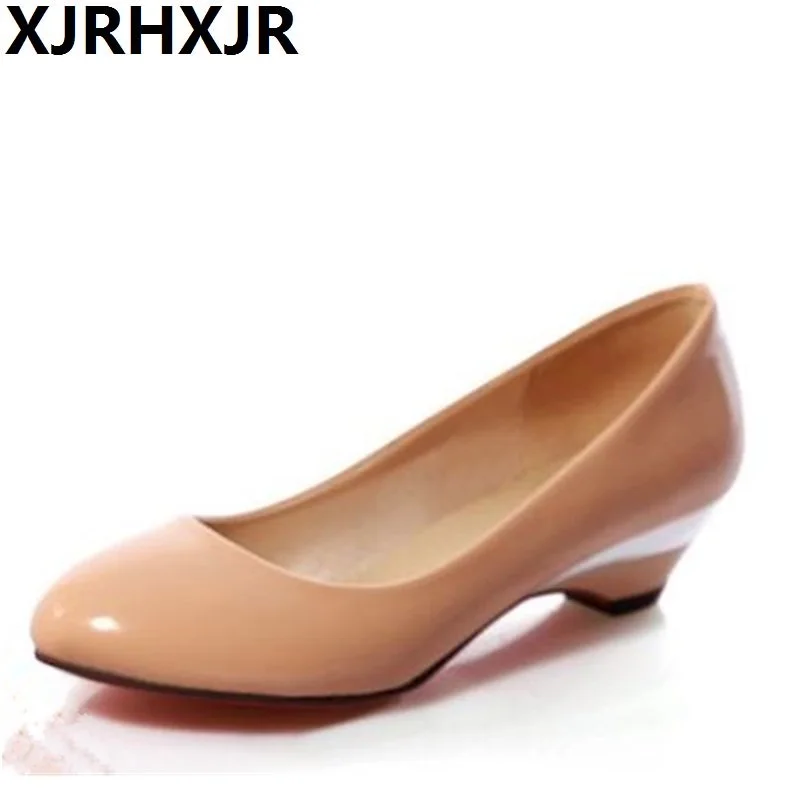 Туфли XJRHXJR женские на низком толстом каблуке лакированная кожа круглый носок