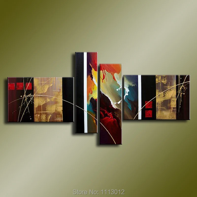 

New High Quality 4 Panel Arts Set Multicolor Modern Star Line Flower Oil Painting On Canvas Abstract Home Decor For Living Room