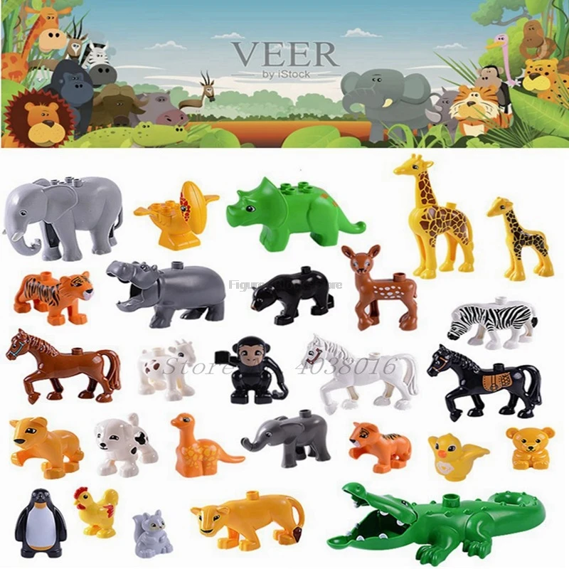 Duplo набор животных мир динозавр Тигр Жираф Трицератопс строительные блоки детские развивающие игрушки совместимы с Duploed фигурками