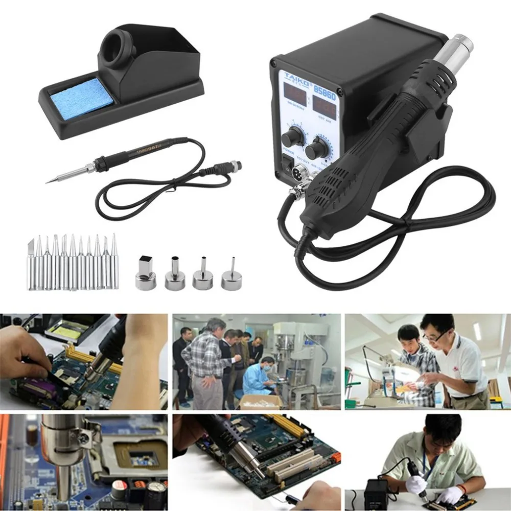 

TAIKD85860 2 In 1 Temperature Welding Solder Station Heat Pencil Hot Air Soldering Iron Stand Welding Repair Tool Kit NEW