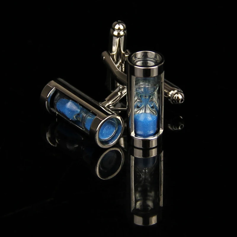 Navalty Blue Hourglass French Shirt Men Jewelry Unique Wedding Groom Gentlemen Cuff Links Business Party Gifts Tie Clips
