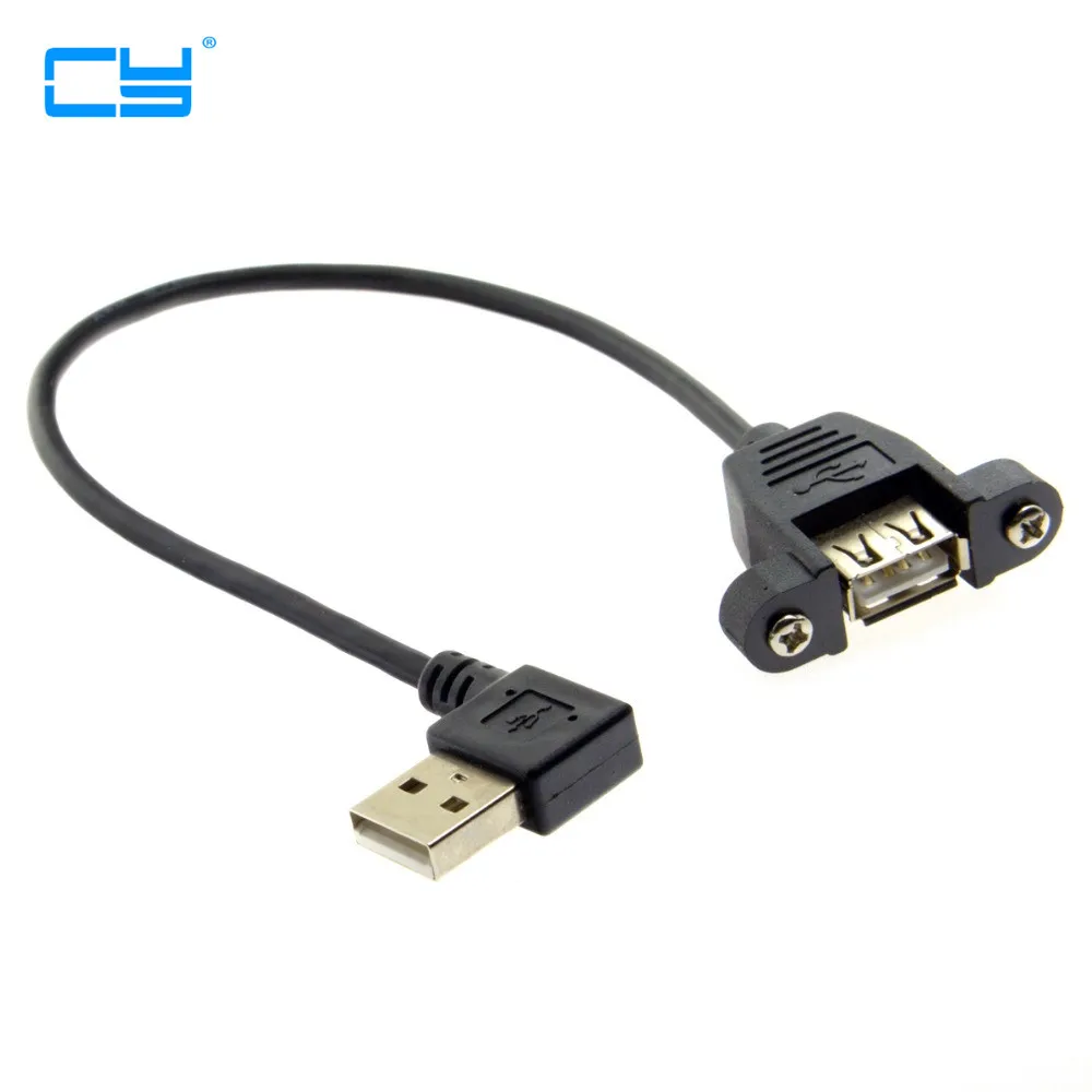 5pcies 20cm 50cm 100cm 90 Degree Right &amp Left Angled USB 2.0 A Male Connector to Female Extension Cable With Panel Mount Hole |