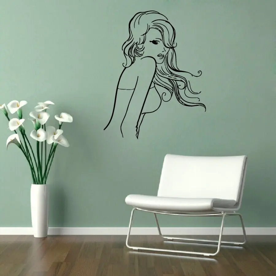 Hot Selling Sexy Girl Salon Vinyl Wall Decal Woman Back Long Hair Beauty Interior Art Wall Sticker Salon Hair Shop Sticker Decor
