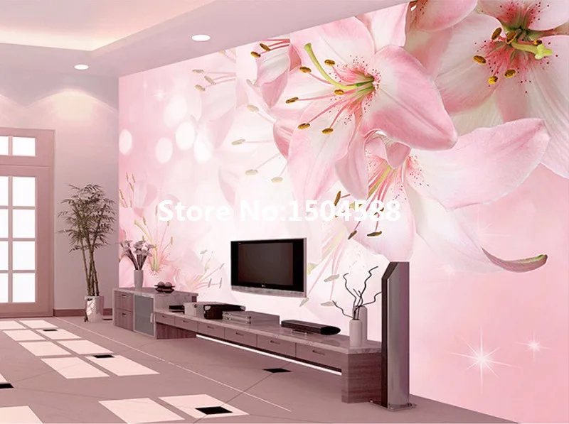 Романтические Розовые цветы лилии фотообои для спальни гостиной ТВ диван фон домашний декор Нетканые пользовательские 3D настенные бумаги