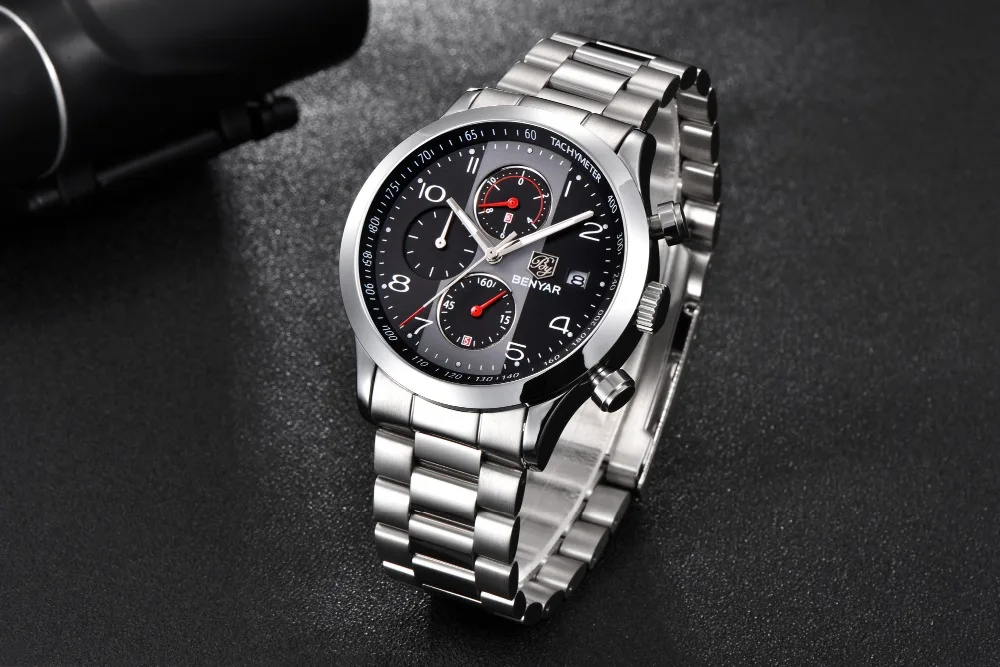 BENYAR новые деловые мужские часы хронограф мужские спортивные часы водонепроницаемые полностью стальные Мужские кварцевые наручные часы Relogio Masculino