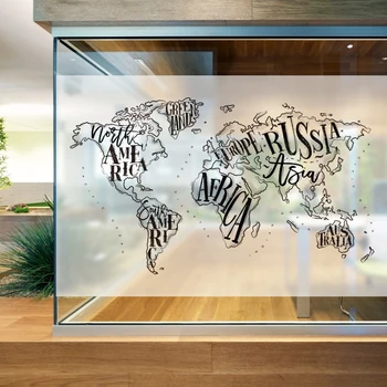 

World map company office business frosted glass stickers geometric square door glass film can be customized