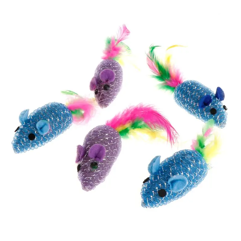 

5pcs Cat Toys Kitten Simulated Mouse Feather Stuffed False Playing Funny Interactive Colorful Pet Supplies