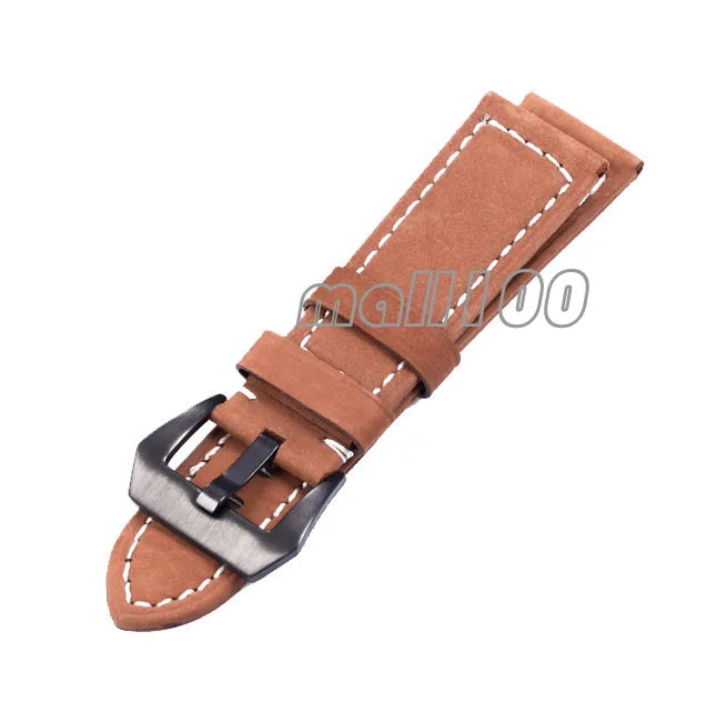 

Mens Wide Matte Brown Calf Leather Strap Black Pin Buckle 22 24 26mm