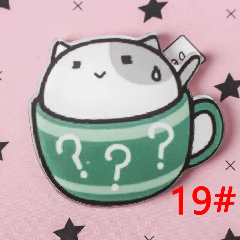 1 шт. чашка в виде кошки Мультяшные значки на булавке Kawaii значок bacgets на рюкзаке значки на одежду акриловые значки Z67 - Color: NO19