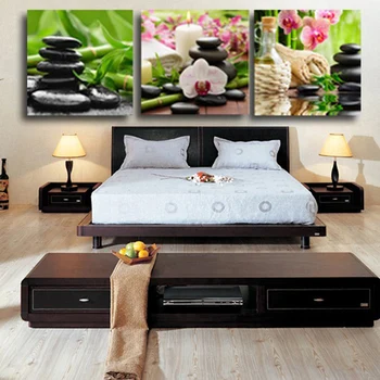 

Canvas Wall Art Framework Picture On Canvas Prints Modern Green Scenery 3 Piece Flowers Stone Oil Painting Poster Home Decor