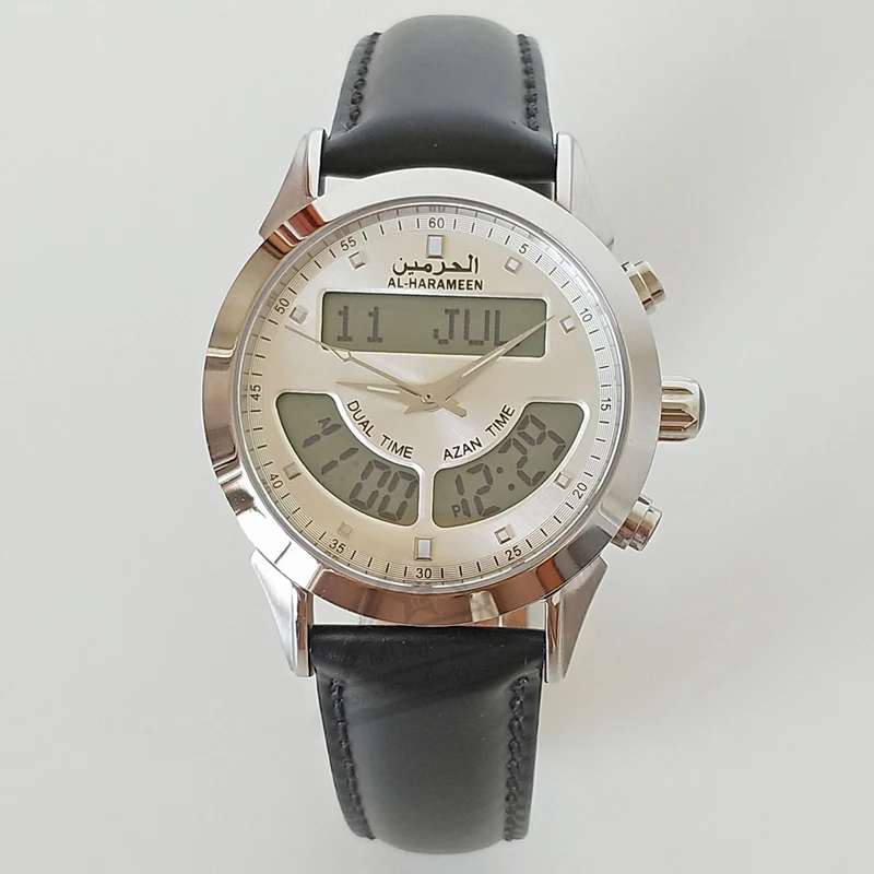 Azan Watch for Islamic Prayer Muslim Al Harameen Fajr Wristwatch with Adhan Time and Qibla Compass Waterproof Ramdan Gift