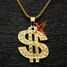 

24" 3MM US Dollar Money Necklace & Pendant 316L Stainless Steel/Gold Color Chain for Women/Men Rhinestone Hip Hop Bling Jewelry
