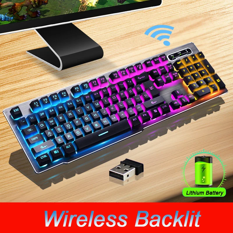 Teclado sem Fio Painel de Liga Adequado para Desktop Recarregável Backlight Gaming Carregamento Mk500 Mod. 1269469