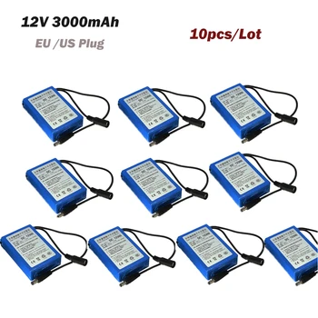 

10PCS DC 12V 3000mAh DC 12300 Li-ion Super Rechargeable Battery Pack With Plug For CCTV Camera Batteries Bateria