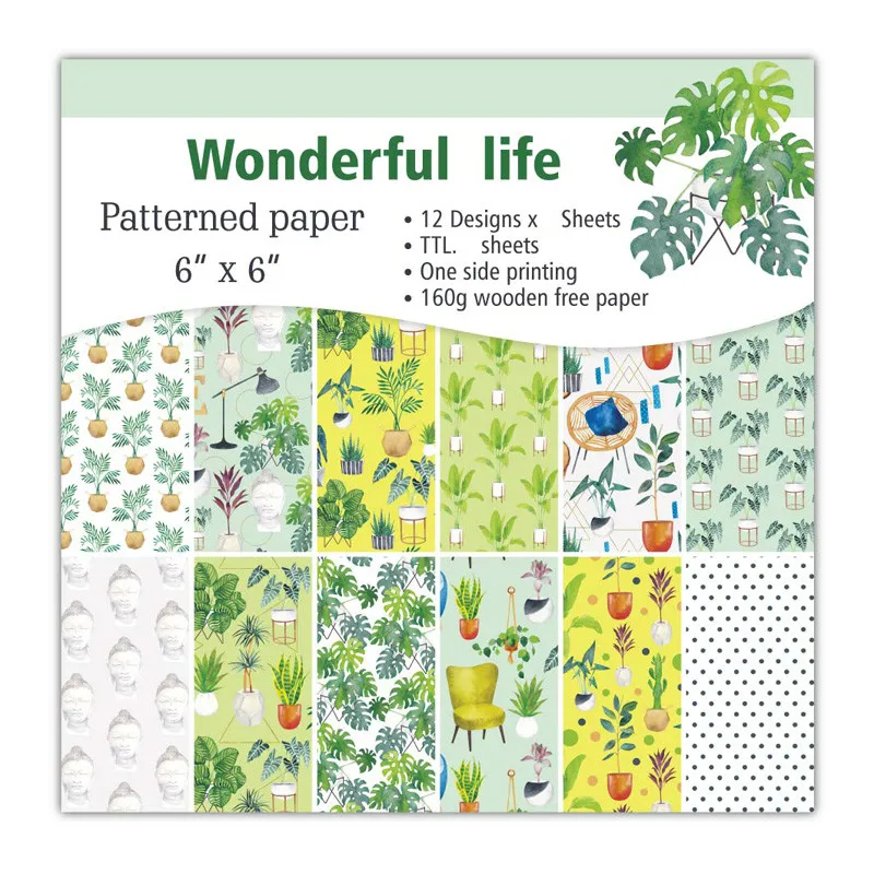 

KLJUYP 12 Sheets Wonderful Life Scrapbooking Pads Paper Origami Art Background Paper Card Making DIY Scrapbook Paper Craft
