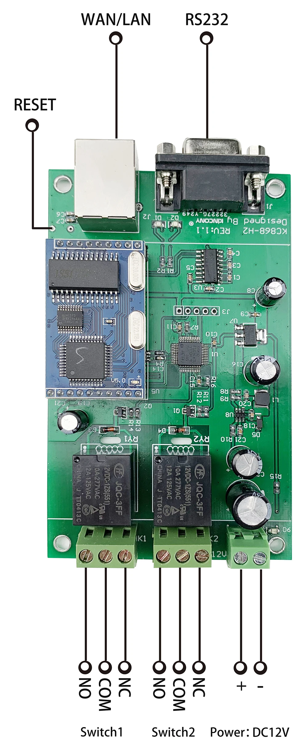 2 Channel Ethernet Relay Module Lan Wan Network Web Server RJ45 RS232 Port TCP IP Switch DIY PCB Board Smart Home