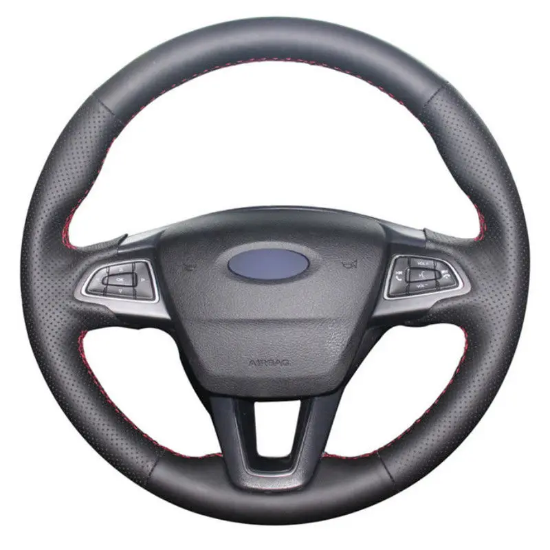 

Top Leather Steering Wheel Hand-stitch on Wrap Cover For Ford Focus 3 2015-2018 Kuga 2016-2018 Escape 2017-2018 C-MAX 2015-2018