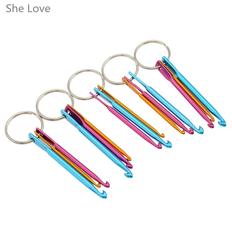

She Love 5pcs 3 Sizes in 1 Set Keychain Hooks DIY Multicolour Crafts Knitting Needles Mini Aluminum Crochet Hook