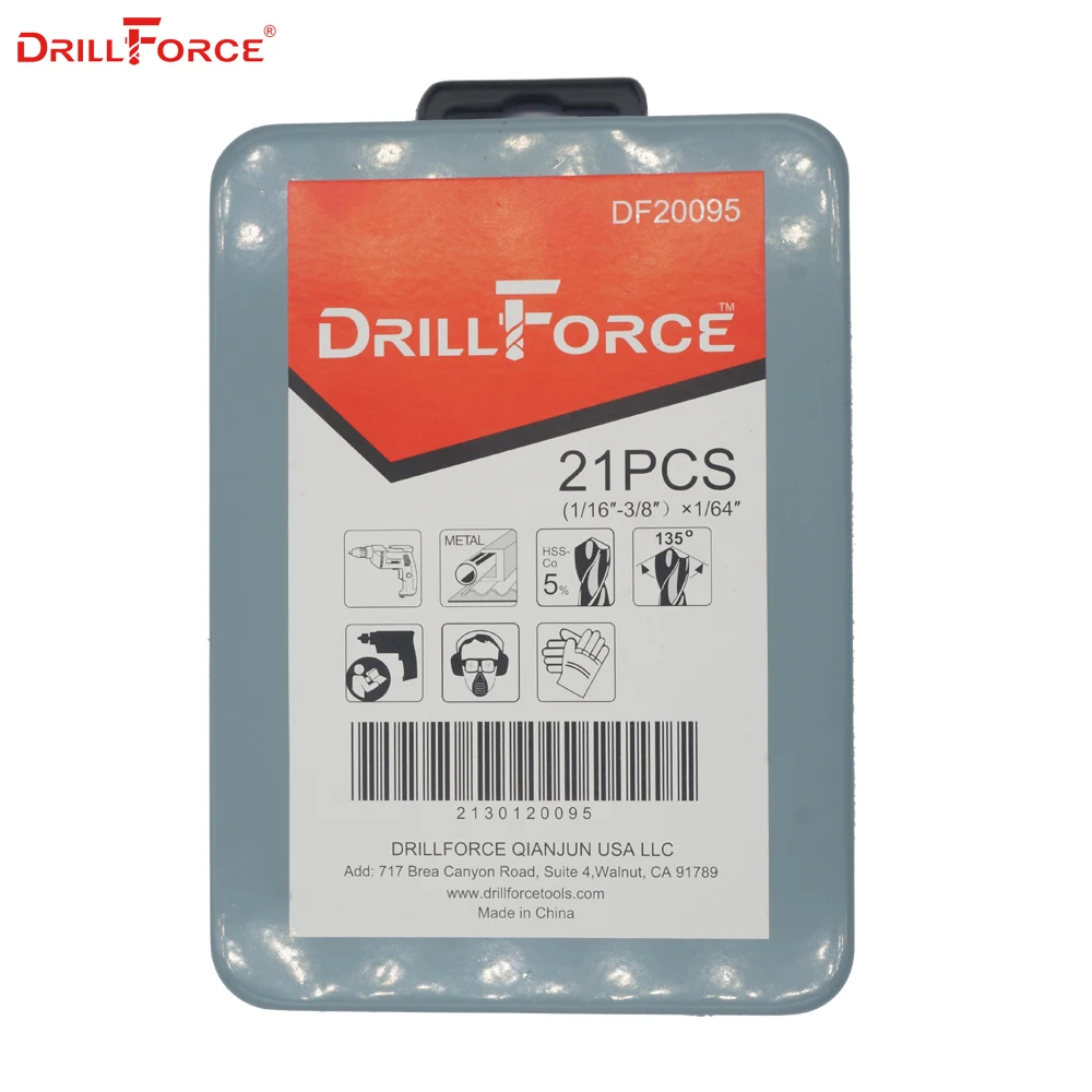Drillforce 21 шт. 1/16 &quot 3/8&quot HSS Twist M35 кобальтовое ручное Сверло по дереву