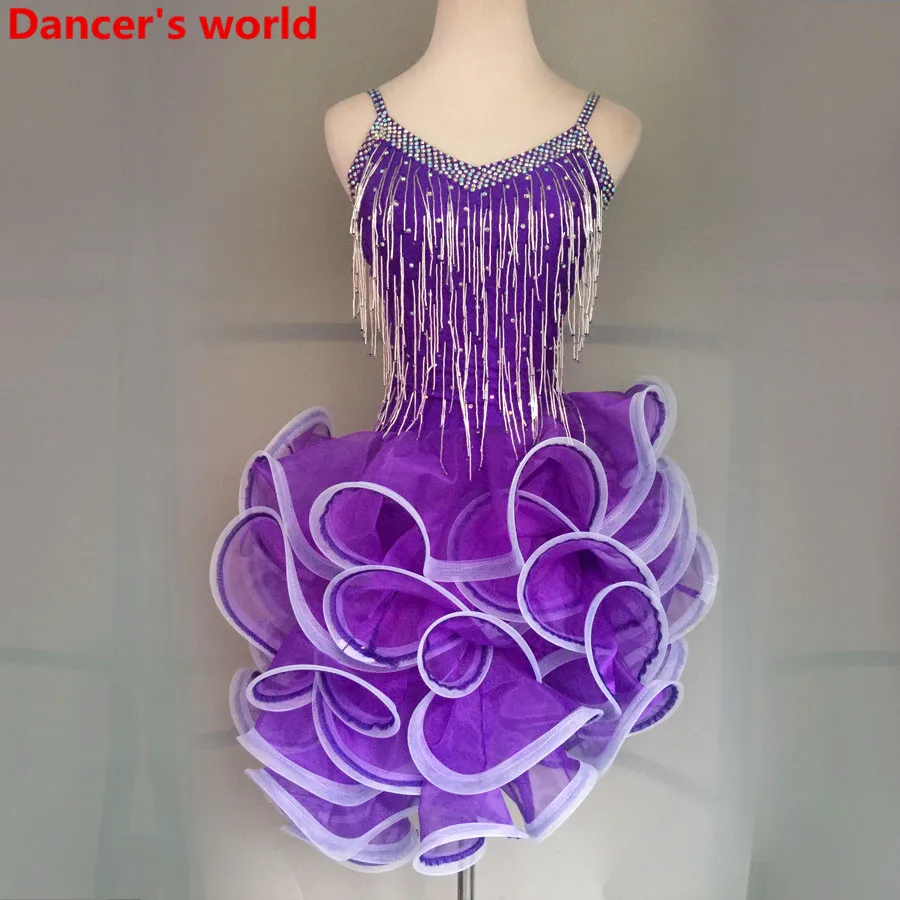 Latin Dance Dress Women V Collar Back Opening Salsa Samba Tango Ballroom Competition Costume