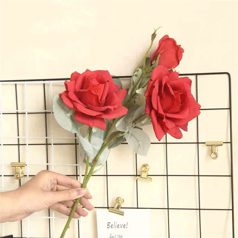 11cm Rose Flannel Peony Artificial Flowers Bouquet 3 Big Head and 1 Bud Cheap Fake Flowers for Home Wedding Decoration 40JUN2722