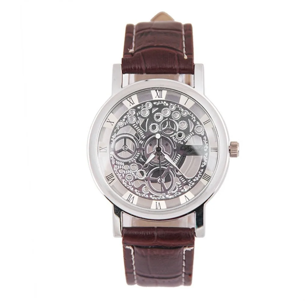 

Simple Men Watch Skeleton Hollow Out Watch Business Quartz Military Sport Outdoor Leather Roman Dial Wristband Valentine Gifts