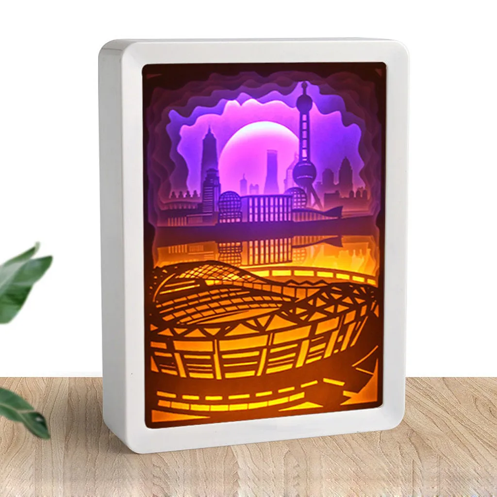 

Light Shadow Paper Carved Lights Diy Creative Remote Control Small Night able lighting Decorating lamp birthday Gift #20/6