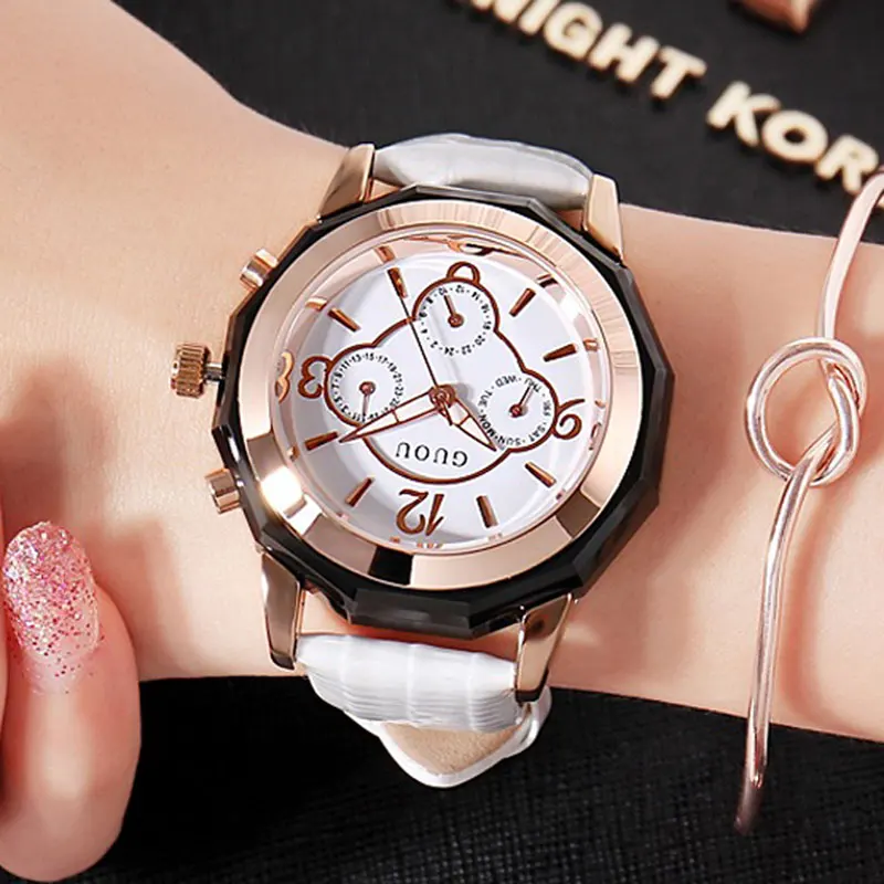 

HK Fashion Design Women Watches GUOU Brand Wrist Leisure simple Trendy Ceramics Quartz Wristwatch Waterproof calendar Watches