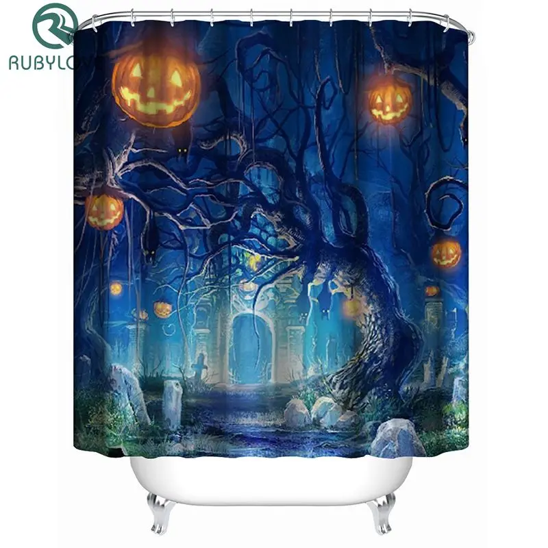 Pаспродажа Хэллоуин Тыква голову принт занавески продукты для ванны Ванная комната декор с 12 Крючки Водонепроницаемый