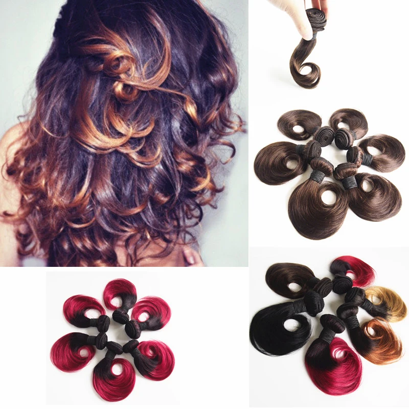 Amapro Hair Product 1pc Short Hair Weave 1b 27 Ombre Virgin Hair