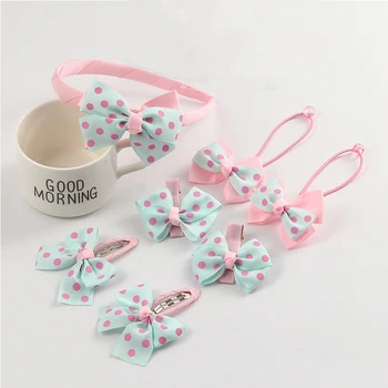 

Fashion Baby Hair Claw Dot Bow Girls Headwear Set Hairpins/Hairbands/Elastic Hair Bands 7pcs Hair Clips Kids Hair Accessories