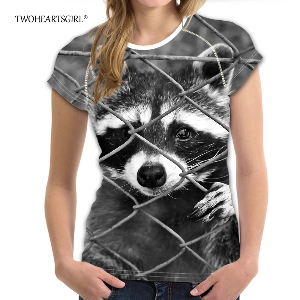 

Twoheartsgirl Cute Printing Raccoon T-shirt 3d Animal Summer Tops Tshirt for Women Hipster Female Ladies Novelty T Shirts Plus L