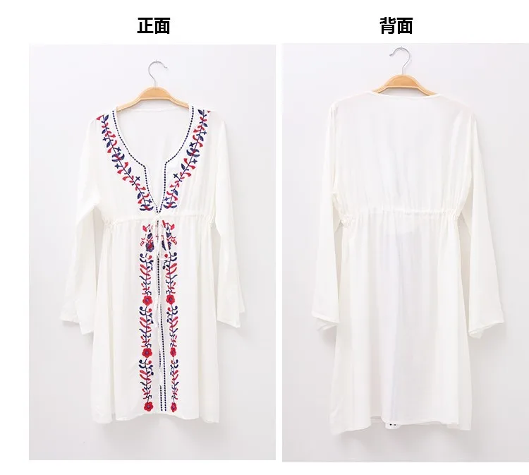 Вышитое бикини с длинным рукавом пляжная одежда юбка для отпуска vestido платье